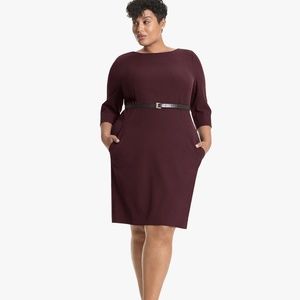 MM Lafleur Etsuko Dress Claret Burgundy Maroon 3/4 Sleeve Sheath Dress